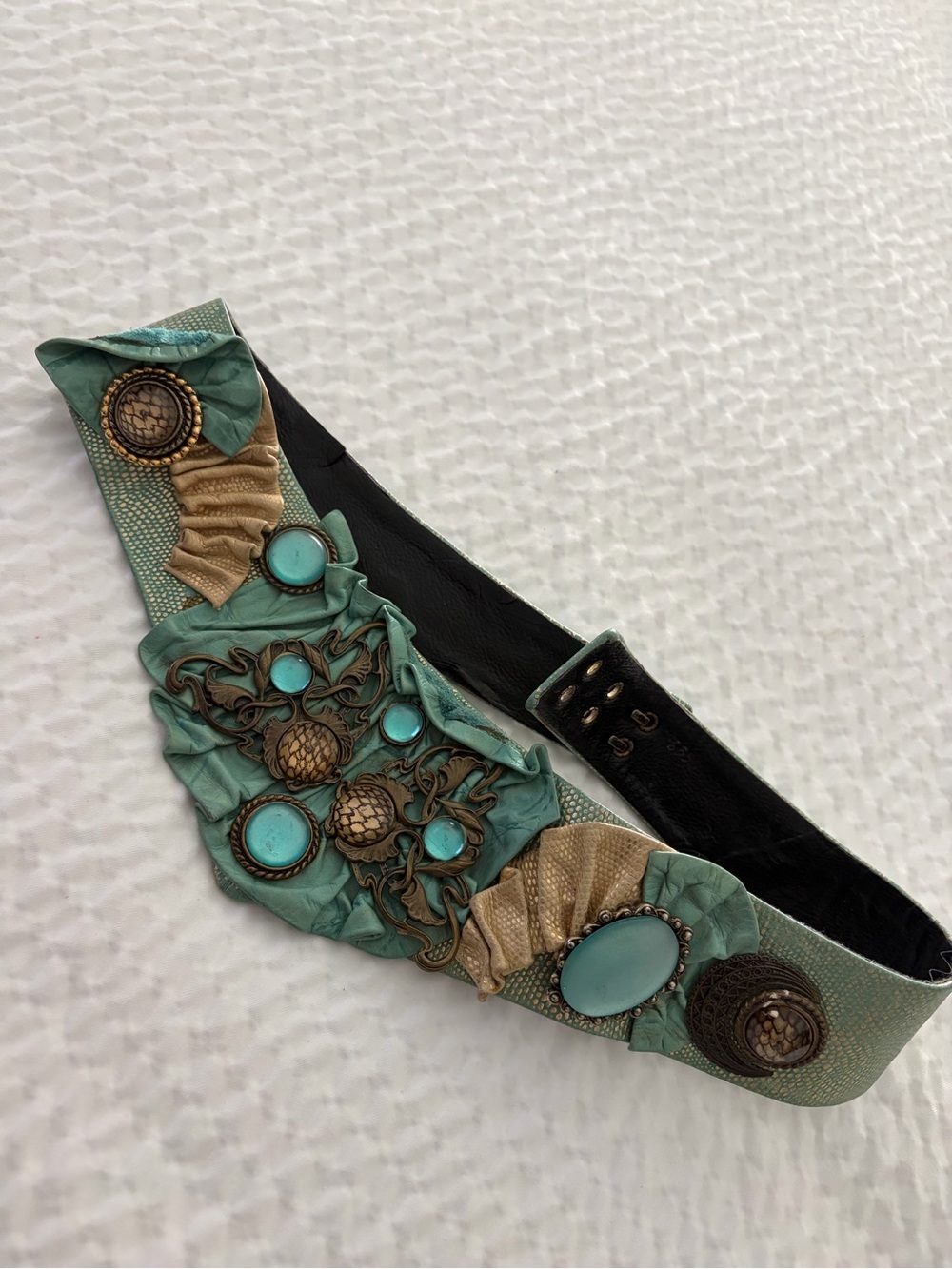 Vintage Nina Arjani Leatherock Belt Boho Artisan Belt Genuine Leather 80’s